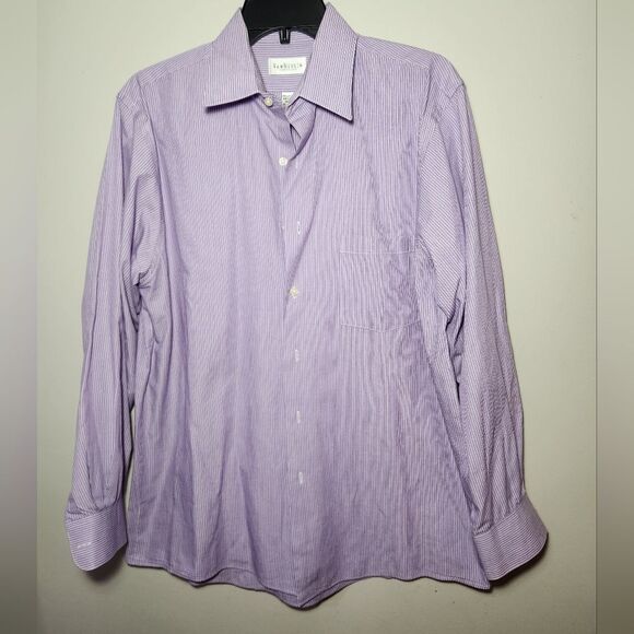 Van Heusen Men's Purple Shirt Striped Button Down Collar - Picture 1 of 3